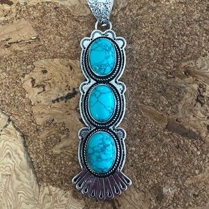 Vintage Turquoise and Silver Triple Pendant Necklace